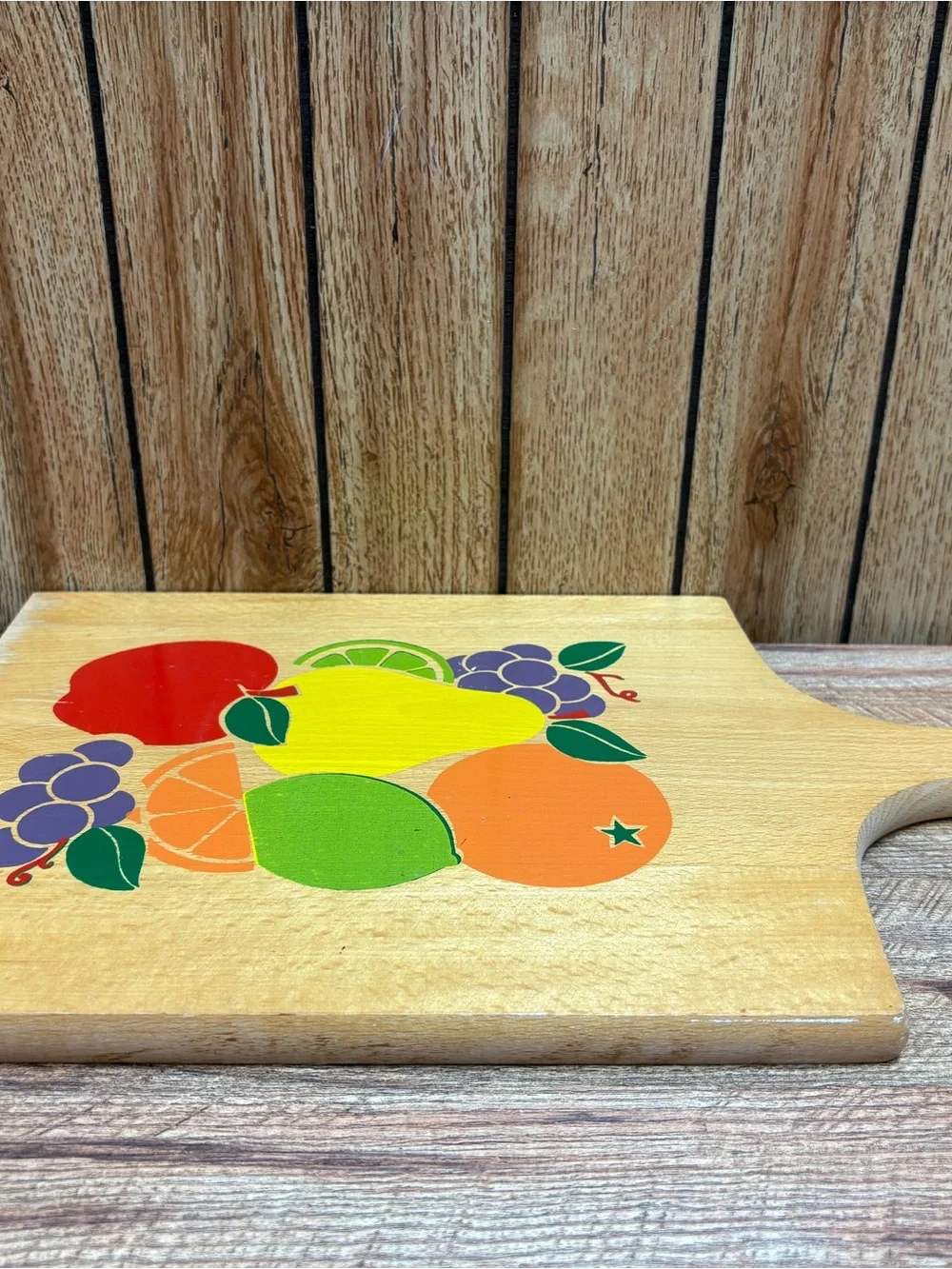 Vintage MCM Fruit Wooden Cutting Board Yugoslavia Be Kind Save Face